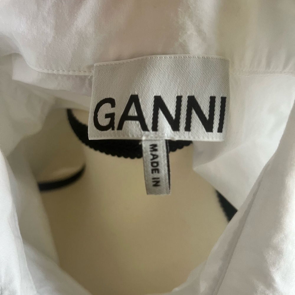 Ganni White Shirt with Black Trim Tag Detail
